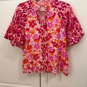 THML Women's Vibrant Floral Blouse - Pink and Orange